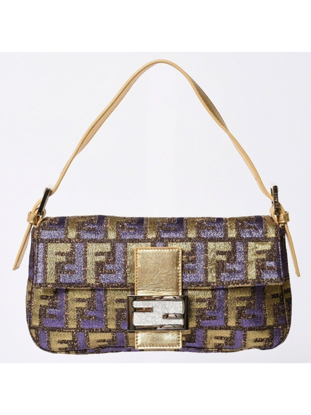 Fendi Mamma Baguette Bag Zucca Jacquard Gold Purple Brown